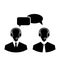 Flat icons of call center silhouette mans operators wearing head