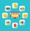 Flat Icons of E-commerce Shopping Symbols