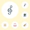 Flat Icons Earphone, Fiddle, Musical Instrument And Other Vector Elements. Set Of Studio Flat Icons Symbols Also