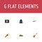 Flat Icons Fist Aid, Weapon, Music And Other Vector Elements. Set Of Camping Flat Icons Symbols Also Includes Torch