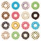 Flat icons of glazed colorful donuts, vector