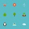 Flat Icons Isle Beach, Sprout, Beauty Insect And Other Vector Elements.