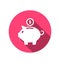 Flat icons of piggy bank concept, long shadow style