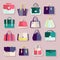 Flat icons set of fashion bags