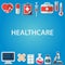 Flat icons set of medical tools and healthcare equipment, science research and health treatment service. Modern design style symbo