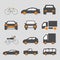 Flat icons set,transportation,car front,bicycle,motorcycle,pickup truck,truck,bus,sticker,vector illustrations