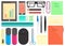 Flat icons of stationery on the table