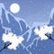 Flat illustration concept. Mountains background in the winter covered with snowflakes