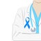 Flat illustration of a doctor, with a blue ribbon, a symbol of the fight against prostate cancer, vector