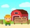 Flat illustration farm, farmer with basket of natural products.