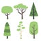 Flat Illustration Forest Trees With Green Crown Set