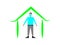 Flat illustration of human being with mask wearing in home standing alone boy