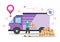 Flat Illustration of Online Delivery for Order Tracking, Courier Service, Goods Shipping, City Logistics using a Truck