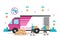 Flat Illustration of Online Delivery for Order Tracking, Courier Service, Goods Shipping, City Logistics using a Truck