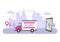 Flat Illustration of Online Delivery for Order Tracking, Courier Service, Goods Shipping, City Logistics using a Truck