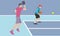 Flat illustration of pickleball match game in a court