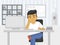 Flat illustration of sadness fatigue office worker, vector