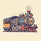Flat Illustration of Steam Locomotive, Symbol of First Industrial Revolution, Vintage Color Scheme