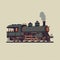 Flat Illustration of Steam Locomotive, Symbol of First Industrial Revolution, Vintage Color Scheme