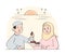 Flat illustration style of muslim family enjoy their iftar meal. Ramadan kareem concept