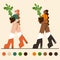 Flat illustration two girls in heels with a pot of flowers in their hands