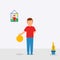 Flat illustration vector graphic of man playing basket at home