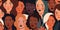 Flat illustration of Women's day pattern with women faces. Female diverse faces of different ethnicity