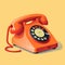 Flat image of a landline phone on an orange background. Simple vector icon of a landline phone. Digital illustration.