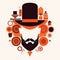 Flat image of a stylized male character design with a hat and mustache. AIG35.