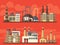 Flat industrial factory landsapes on bright background