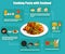 Flat infographics, cooking pasta with seafood