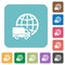 Flat international transport icons on rounded square backgrounds