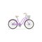 Flat isolated icon of a female cruiser bike with a basket on a white background.