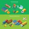 Flat isometric 3d Tracking Package Warehouse Maint