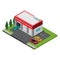 Flat isometric automatic car wash building parking