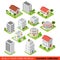 Flat isometric building block restaurant shop infographic