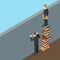 Flat isometric Business man standing on book heap