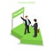 Flat isometric business people training pedestal