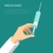 Flat isometric Doctor hand press syringe ready inj