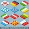 Flat Isometric European Flags Set 2