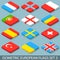 Flat Isometric European Flags Set 3