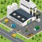 Flat isometric garbage transport factory vector 3d