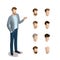 Flat isometric head face types man hair style cons