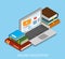 Flat isometric laptop with book on screen vector i