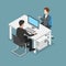 Flat isometric people at office 3d business