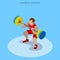 Flat isometric power lifter lifting barbell vector