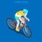 Flat isometric Racing Cyclist vector illustration