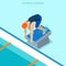 Flat isometric swimmer pedestal vector illustration