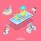 Flat isometric vector concept of mobile scheduler, business planning