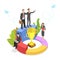 Flat isometric vector concept of successful creative team.